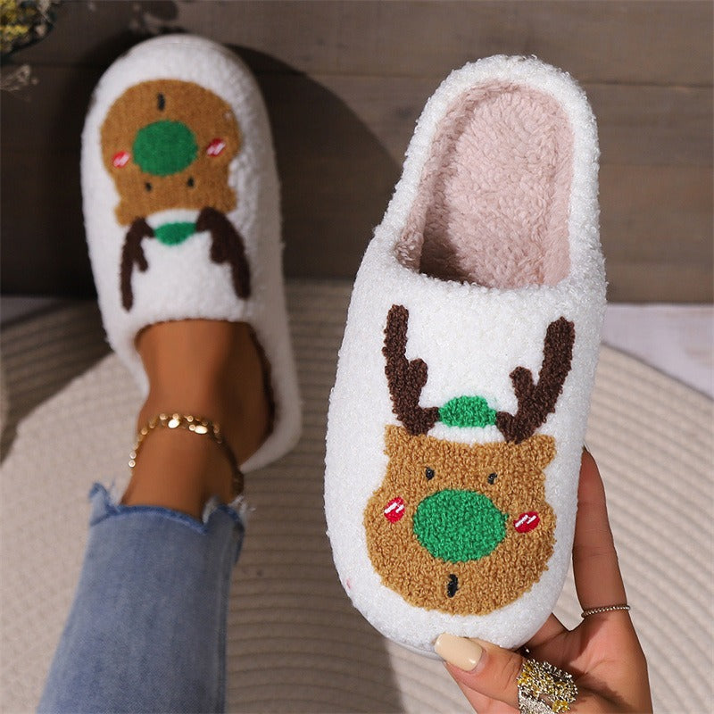 Christmas Elk Cotton Slippers Women's Autumn and Winter Home Furnishing Couple Warm Home Furnishing Plush